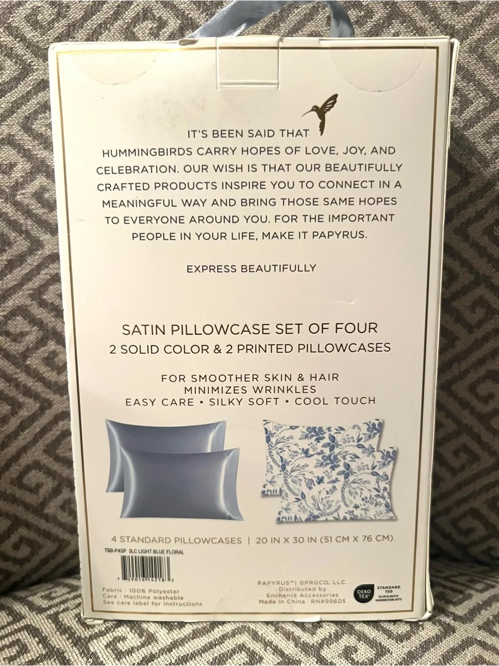 NEW PAPYRUS satin pillowcases. 4 Pcs. Light grey. Standard pillow case size.